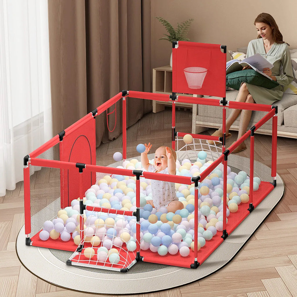 Stainless steel frame children's playpen tent with Oxford cloth enclosure in blue colour