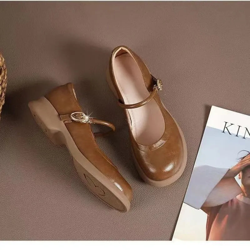 Flat Fairy Style cheongsam leather shoes with skull pattern print and a wedge heel.