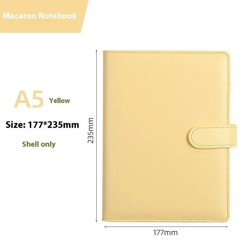A5 PU leather loose-leaf binder notebook shell with zipper closure in a solid colour.