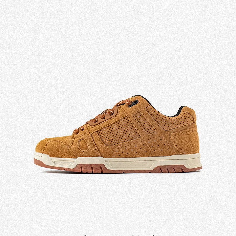 Wheat suede retro platform bread shoes for couples with lace-up round toe design