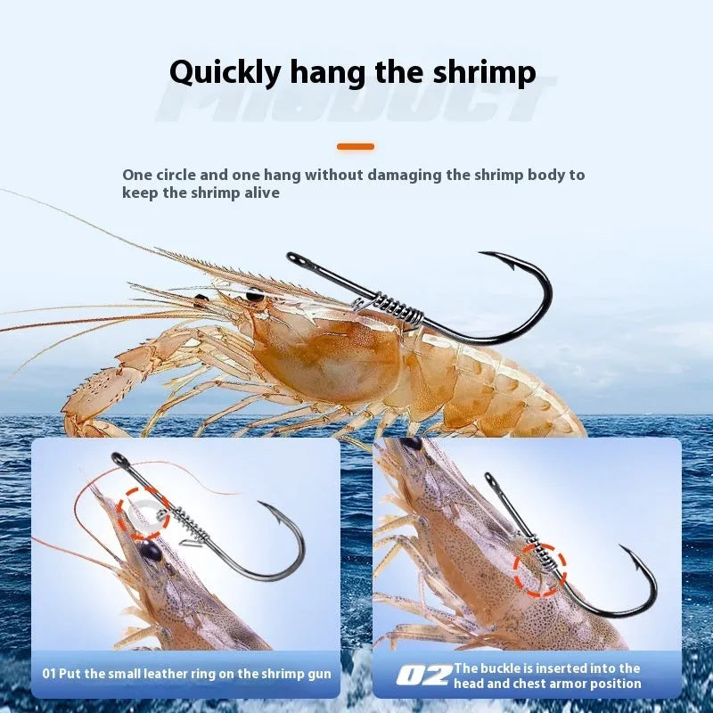 Spring rubber band sea fishing lure with barbed hook and live shrimp, 10-piece pack