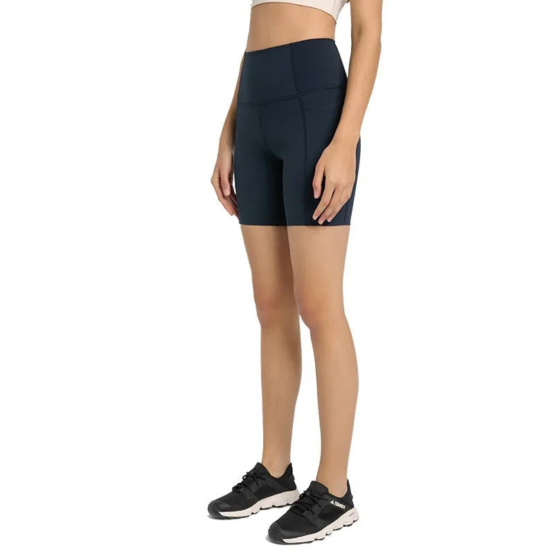 Women's cotton blend sports shorts in black with super stretch fabric and mid-length design