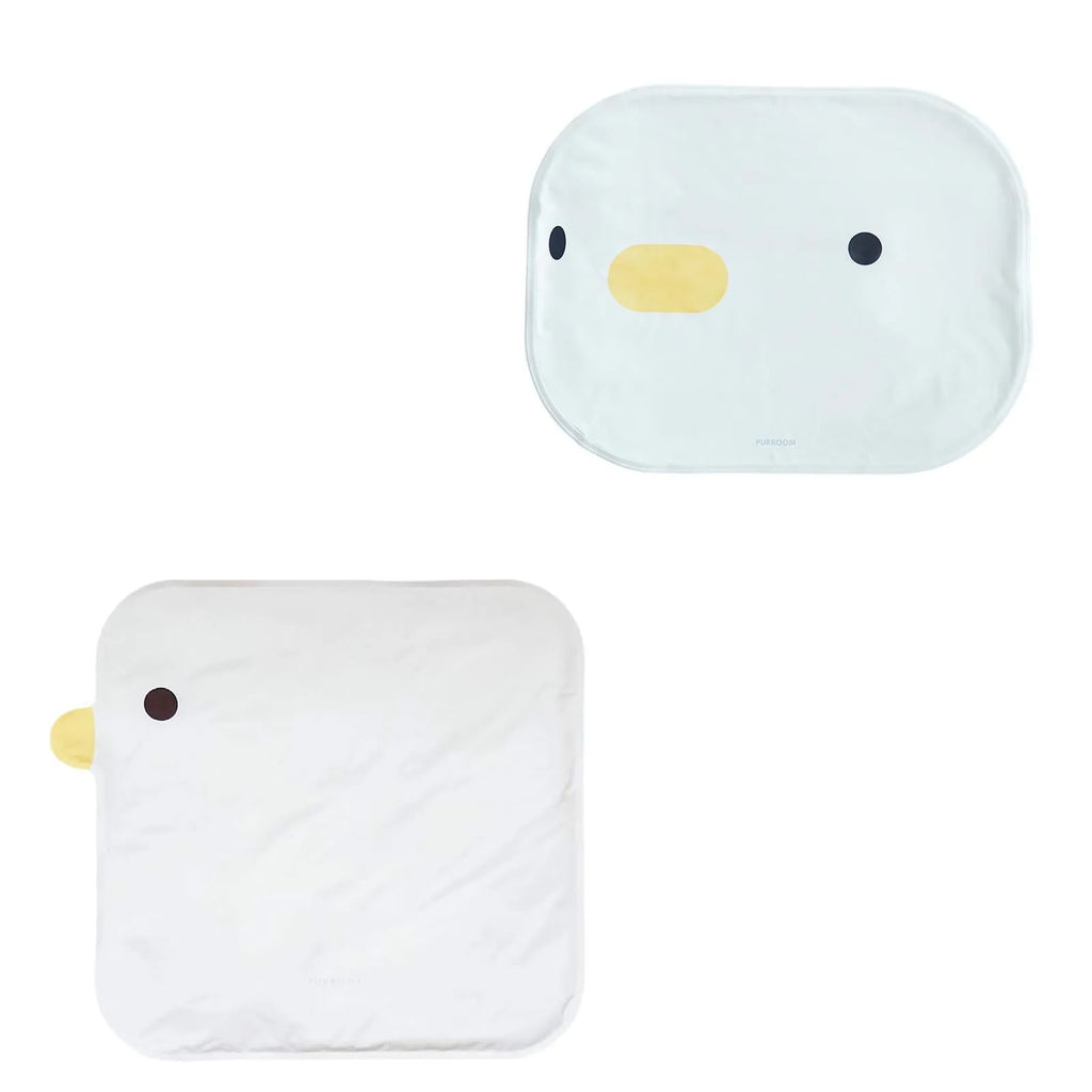 Washable chick-shaped pet cooling mat measuring 45cm by 45cm with composite cloth construction