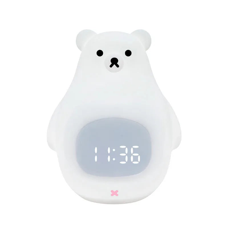 Big White Bear shaped silicone night light with soft glow and remote control on a bedside table.