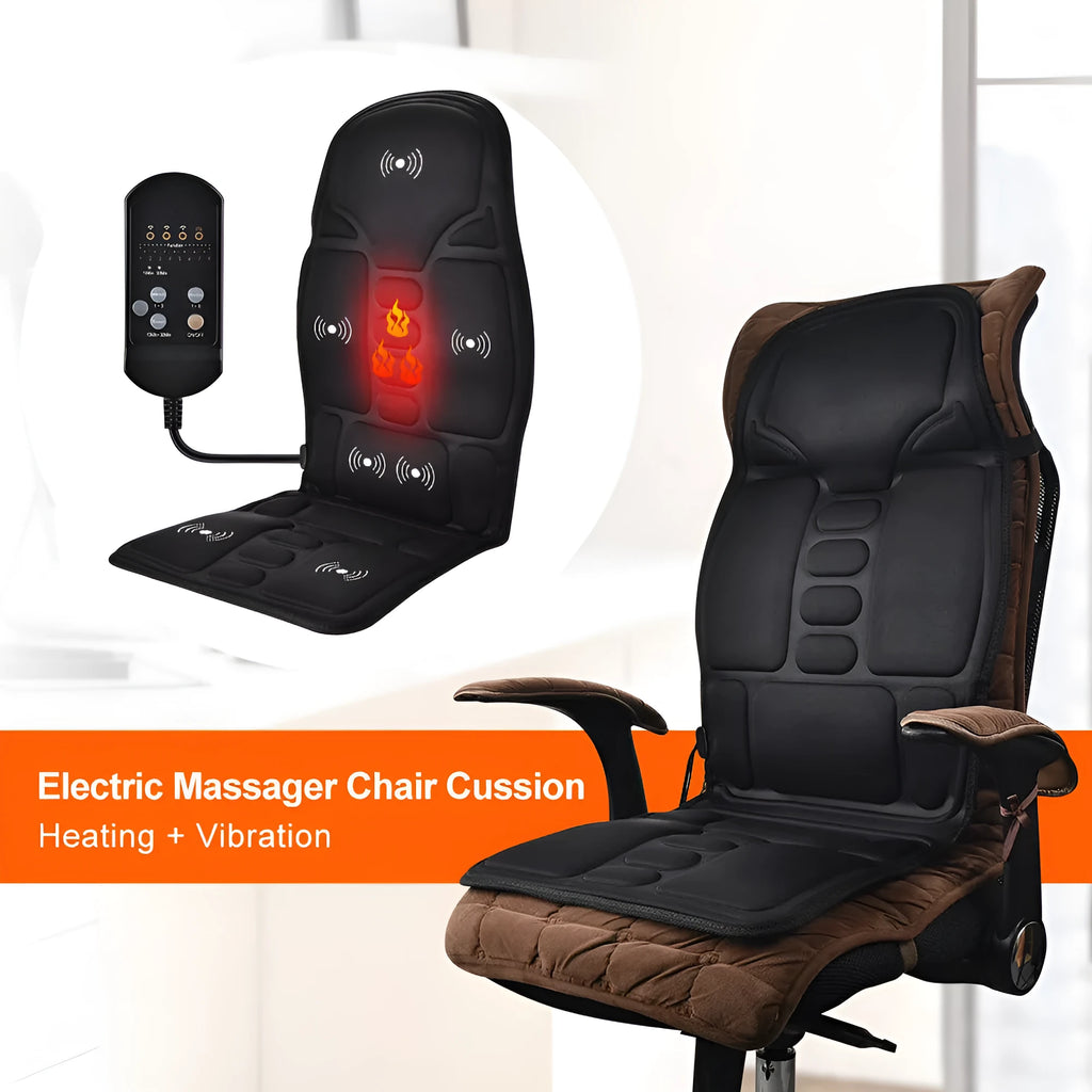 Black electric cervical vertebra massager with remote control in OPP bag packaging