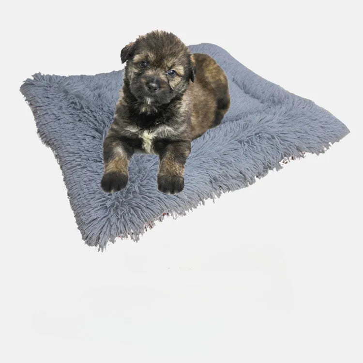 Grey pet blanket nest with long fluffy plush and black non-slip bottom for cats and dogs