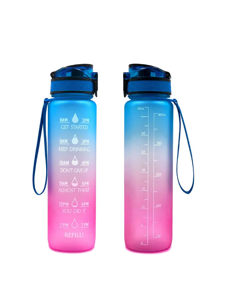 Transparent 1000ml sports water bottle with fruit infuser showing BPA-free Tritan construction