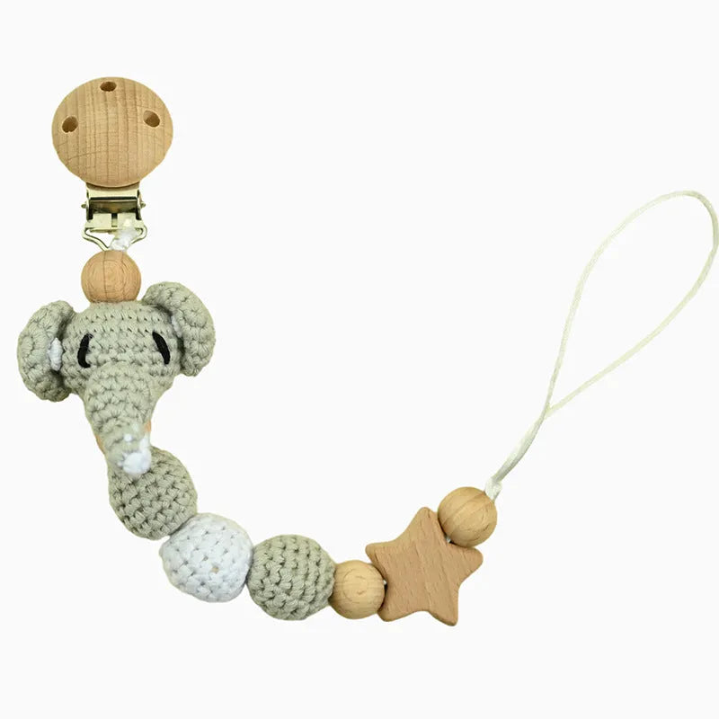 Cartoon animal DIY pacifier chain baby teething rope with ABS clip, fox design