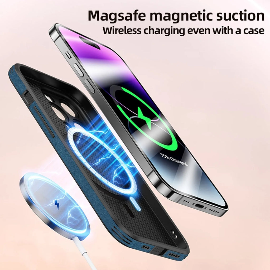 iPhone 16 magnetic charging case with embossed moose head design in imitation leather material