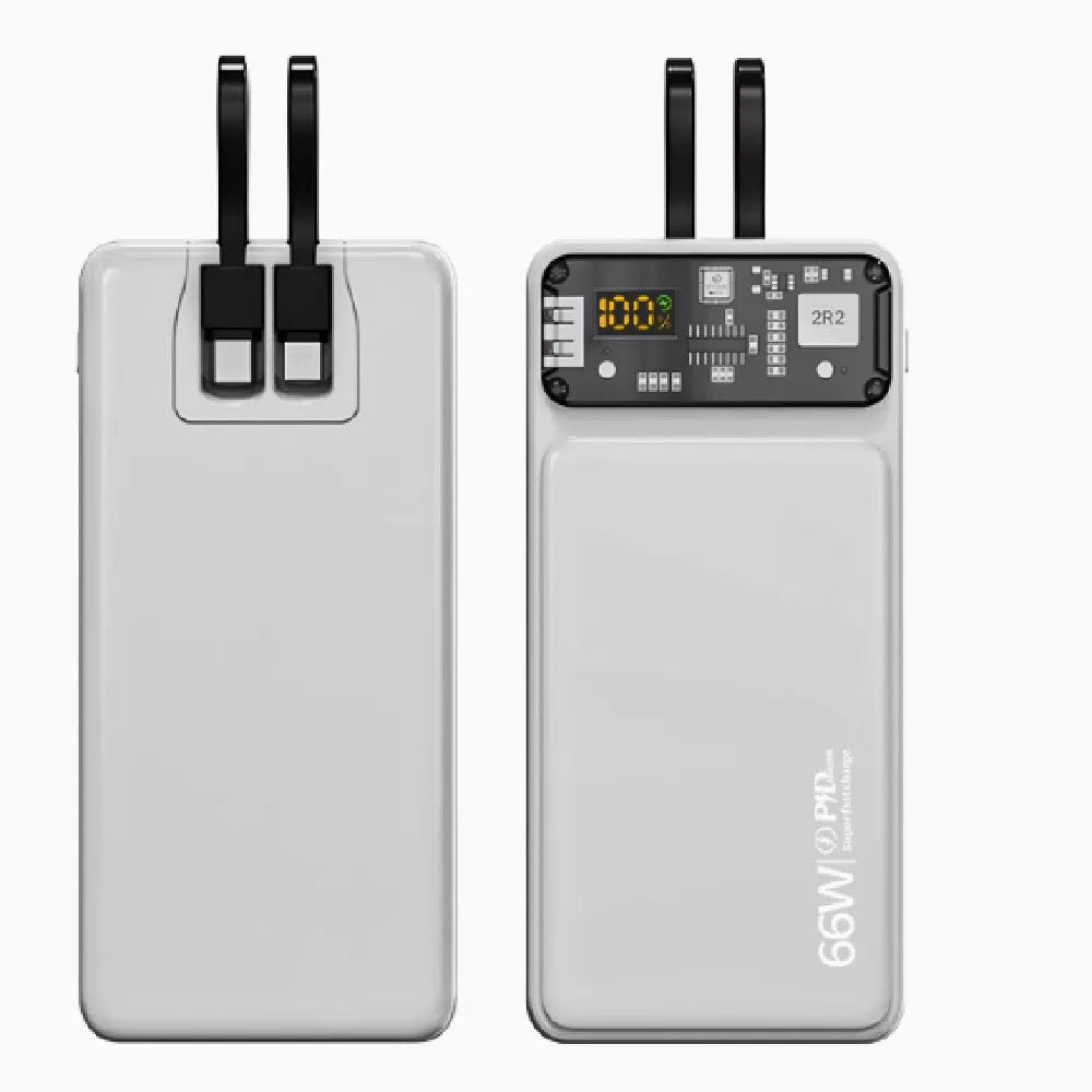 66W super fast charge power bank 20000mAh in black with built-in data cable