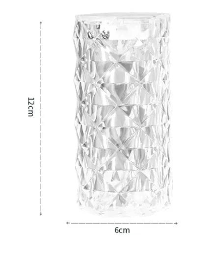 Crystal rose atmosphere lamp with plastic lampshade, 12cm tall, battery-powered, emitting warm yellow light