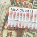 Small floral prefabricated nail tip set with long ladder shape and white velvet seal layer, 40 pieces