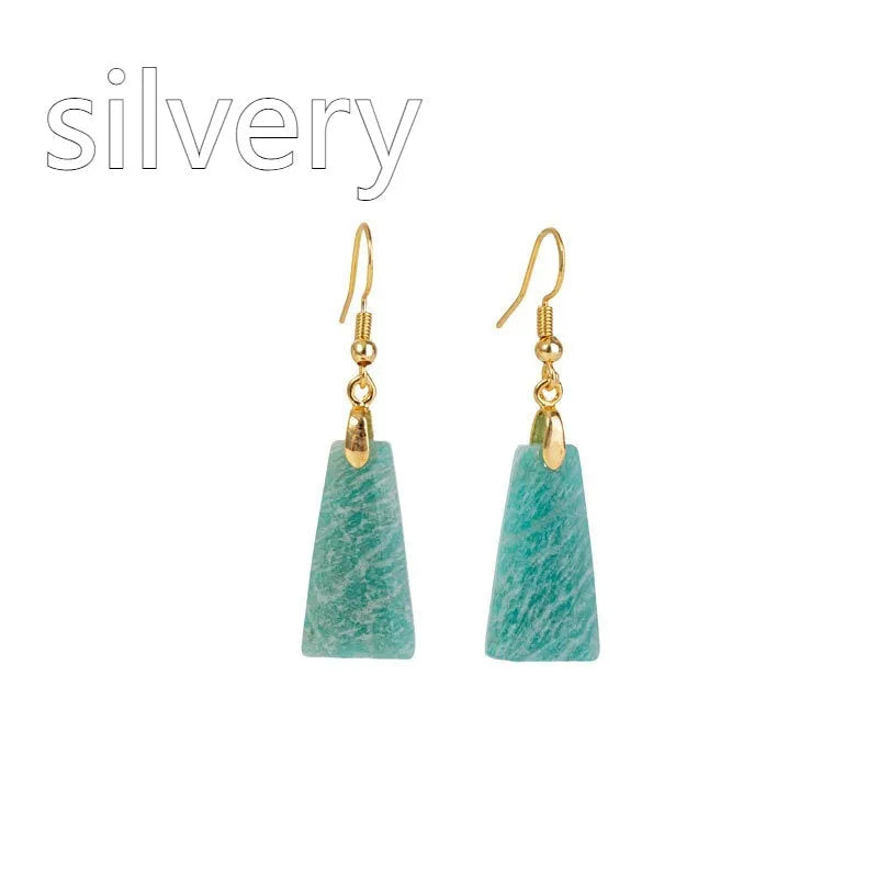 Amazonite rough stone trapezoid earrings with geometric octagon and quadrangle elements