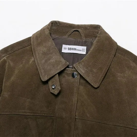Women's medium thickness PU leather jacket in regular fit with Japanese Korean casual styling