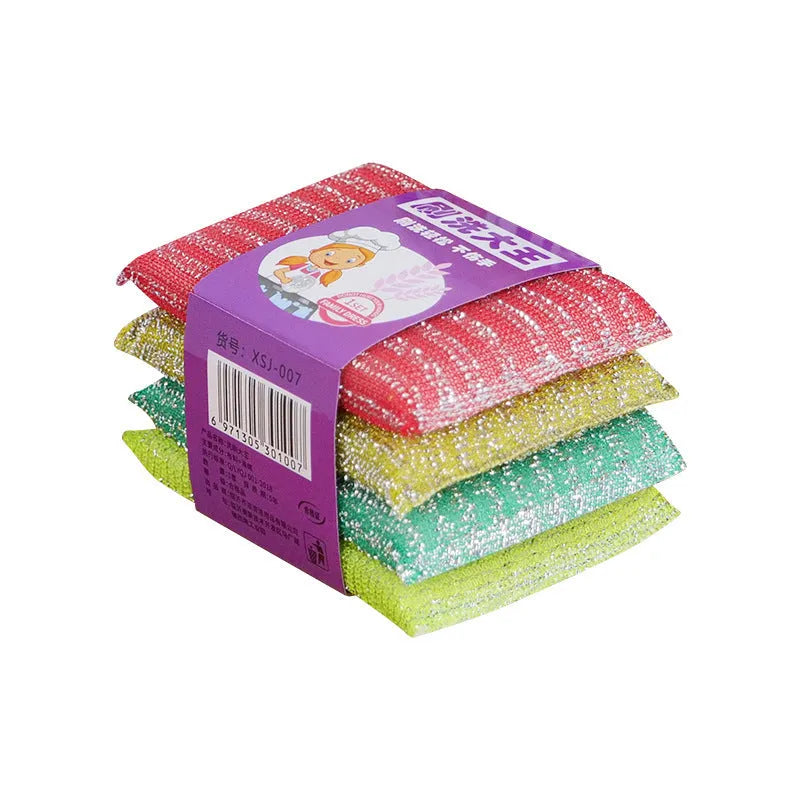 Macaron coloured pinstripe fabric dishwashing sponge mop on a kitchen surface.