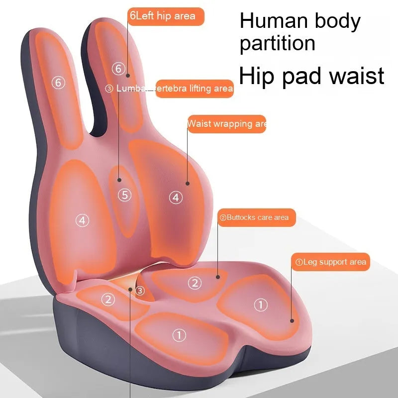 Car heightening seat cushion with lumbar support pad in brown colour for driving