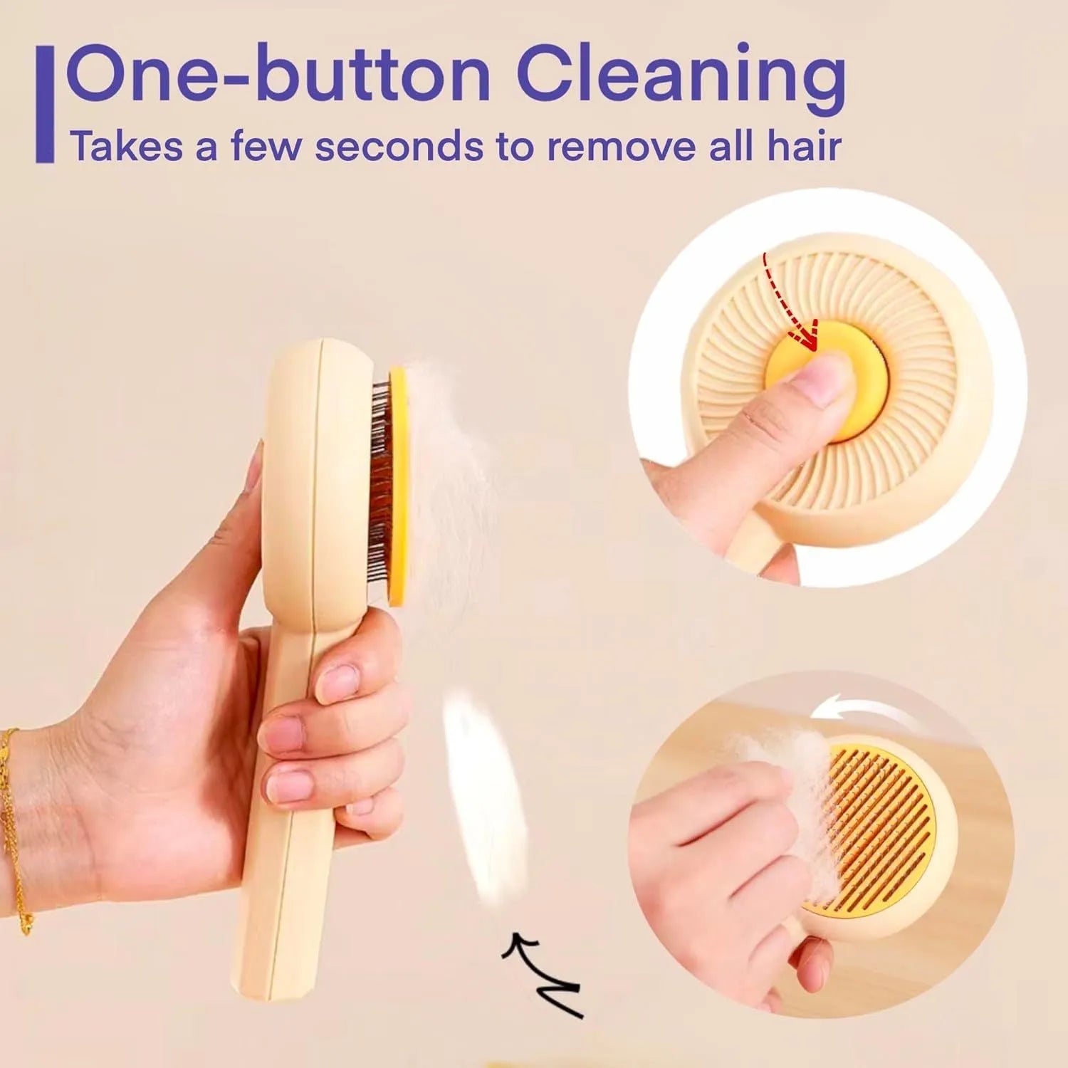 Blue self-cleaning pet grooming brush with angled metal pins