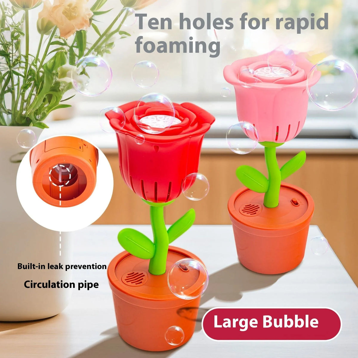Rechargeable children's ABS bubble machine in red, blue, yellow, purple, or pink style for outdoor play
