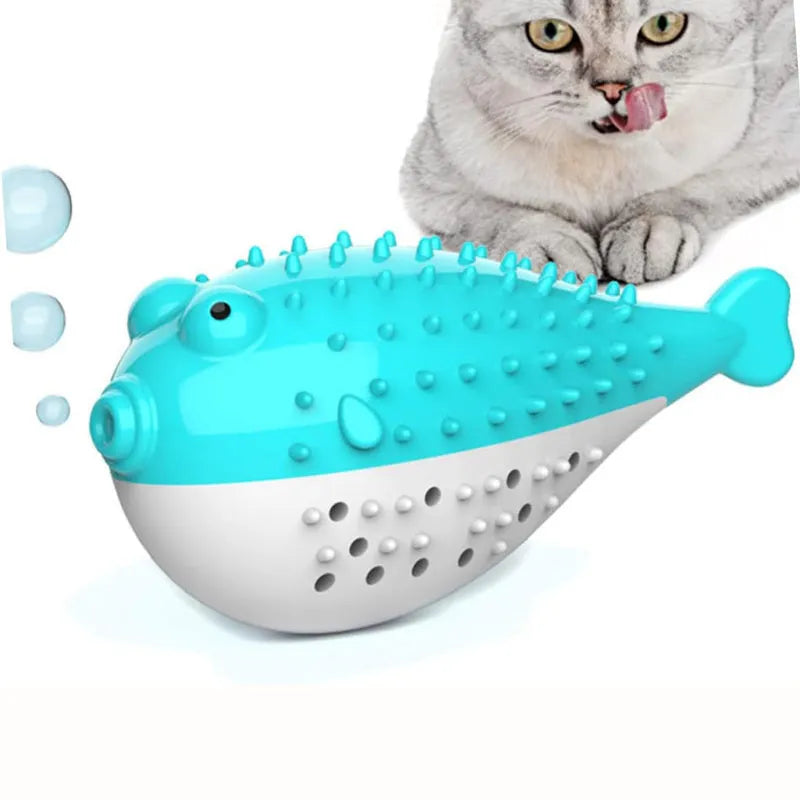 Silicone fish-shaped cat chew toy in selected colour with textured surface for dental cleaning and grabing play