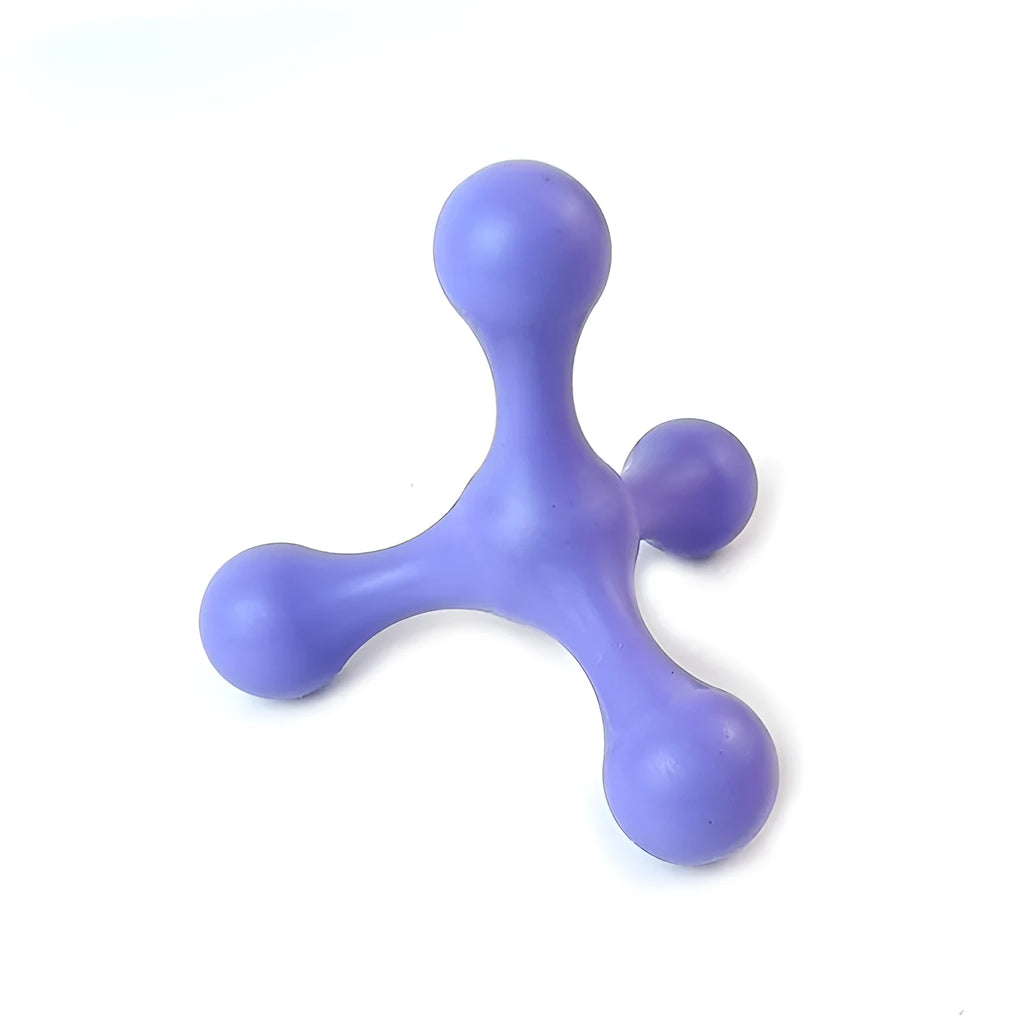 Blue silicone three-legged puppy chew toy for teething relief and dental cleaning