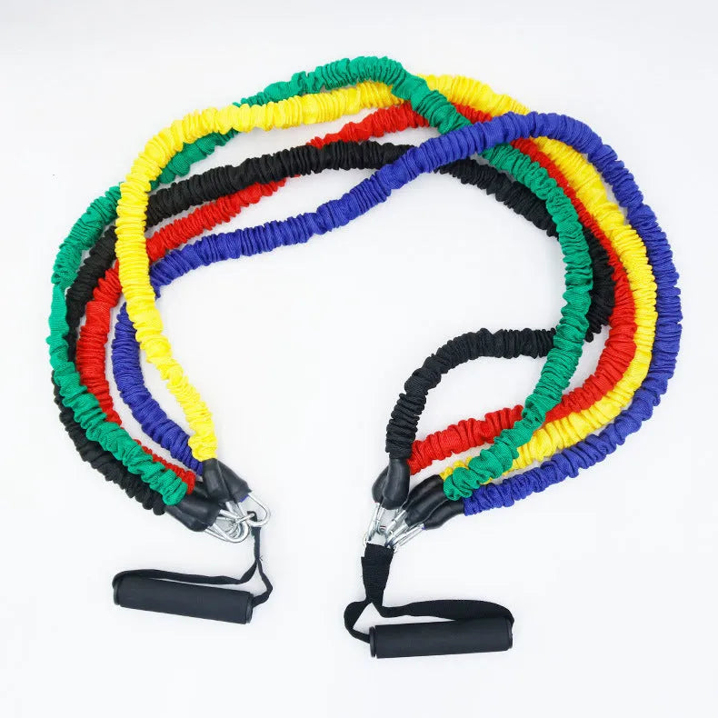 Multi-functional TPE resistance tube 11-piece set with climbing hook ribbons for home fitness exercise