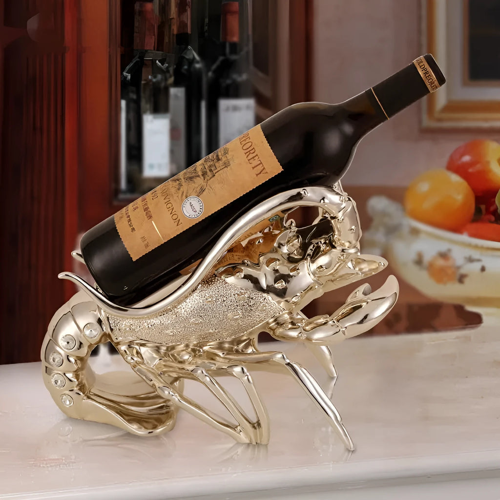 Lobster-shaped wine rack ornament in metallic rose gold or elegant silver colour