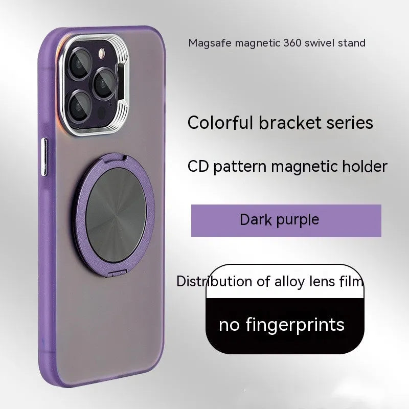 PC phone case with 360 rotary magnetic bracket for iPhone, shockproof and heat dissipation, graphite black colour-plating finish