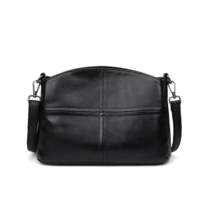 Genuine cowhide leather handbag with plaid pattern, horizontal square shape, single strap, urban minimalist style