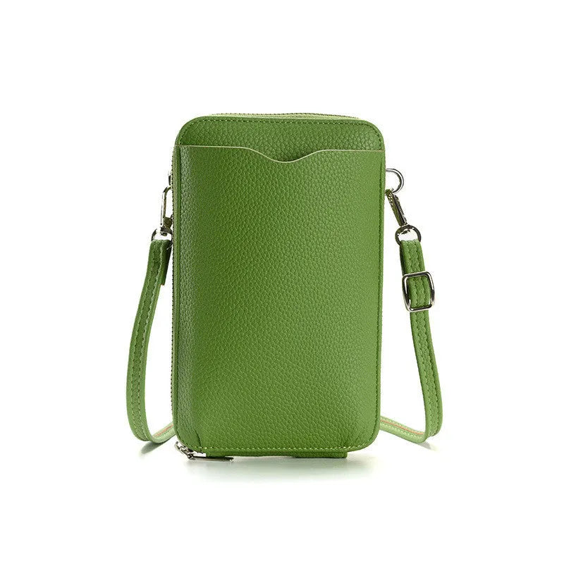 Lychee pattern PU leather small crossbody phone bag in six colours 19x11.5x4cm