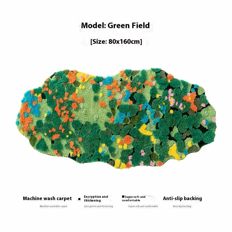 Polyester machine woven circle pattern floor mat in New Green Field colour, size 60x90CM