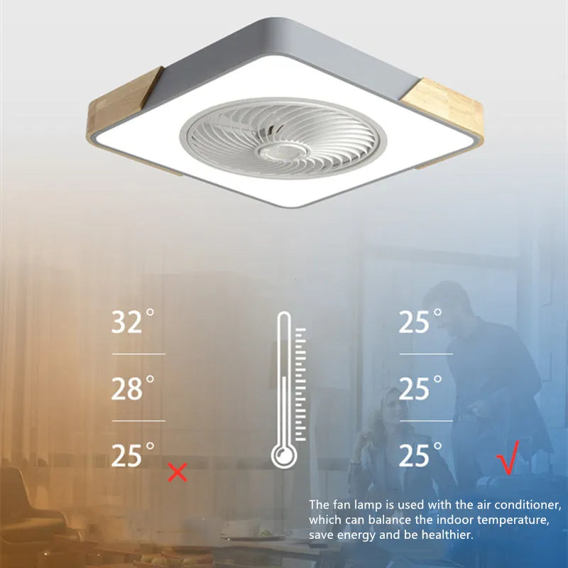 Modern minimalist black wrought iron ceiling fan with LED light and round shade, 500mm diameter, for living room use