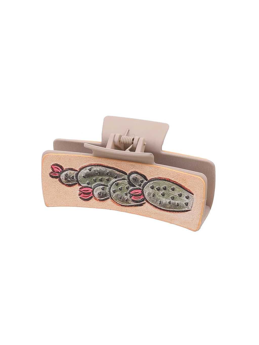 Gray artificial leather barrette with sunflower design and denim style texture for women