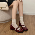 Women's Mary Jane shoes, chunky heel, round toe, black colour, microfiber upper