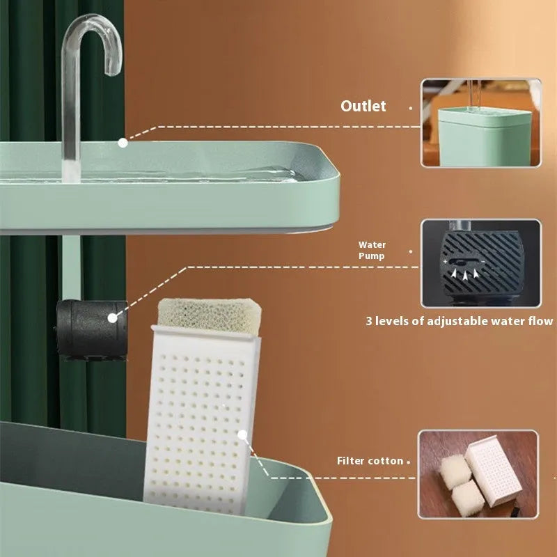 1500ml mute automatic circulating cat water fountain in crystal elbow frosted green with USB anti-dry burning option