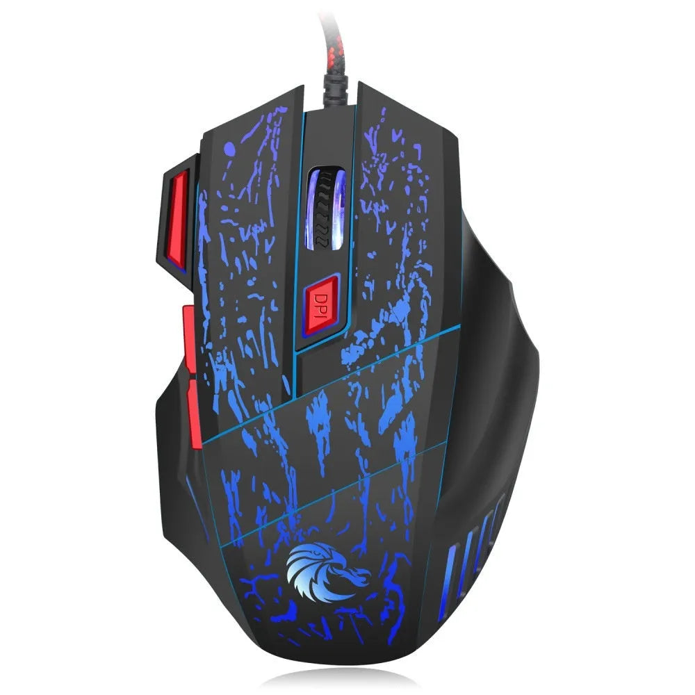 H300BK colour wired gaming mouse with luminous LED lighting effects showing USB cable connection