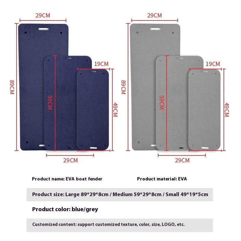 Blue EVA marine fender showing thickened construction for boat docking protection