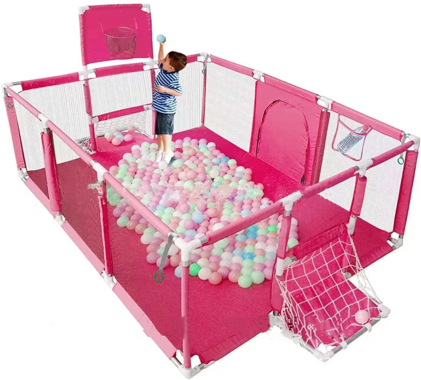 Stainless steel frame children's playpen tent with Oxford cloth enclosure in blue colour