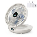 Folding wall mounted small fan in white with USB power cord and nail-free hook, ABS construction, brushless motor