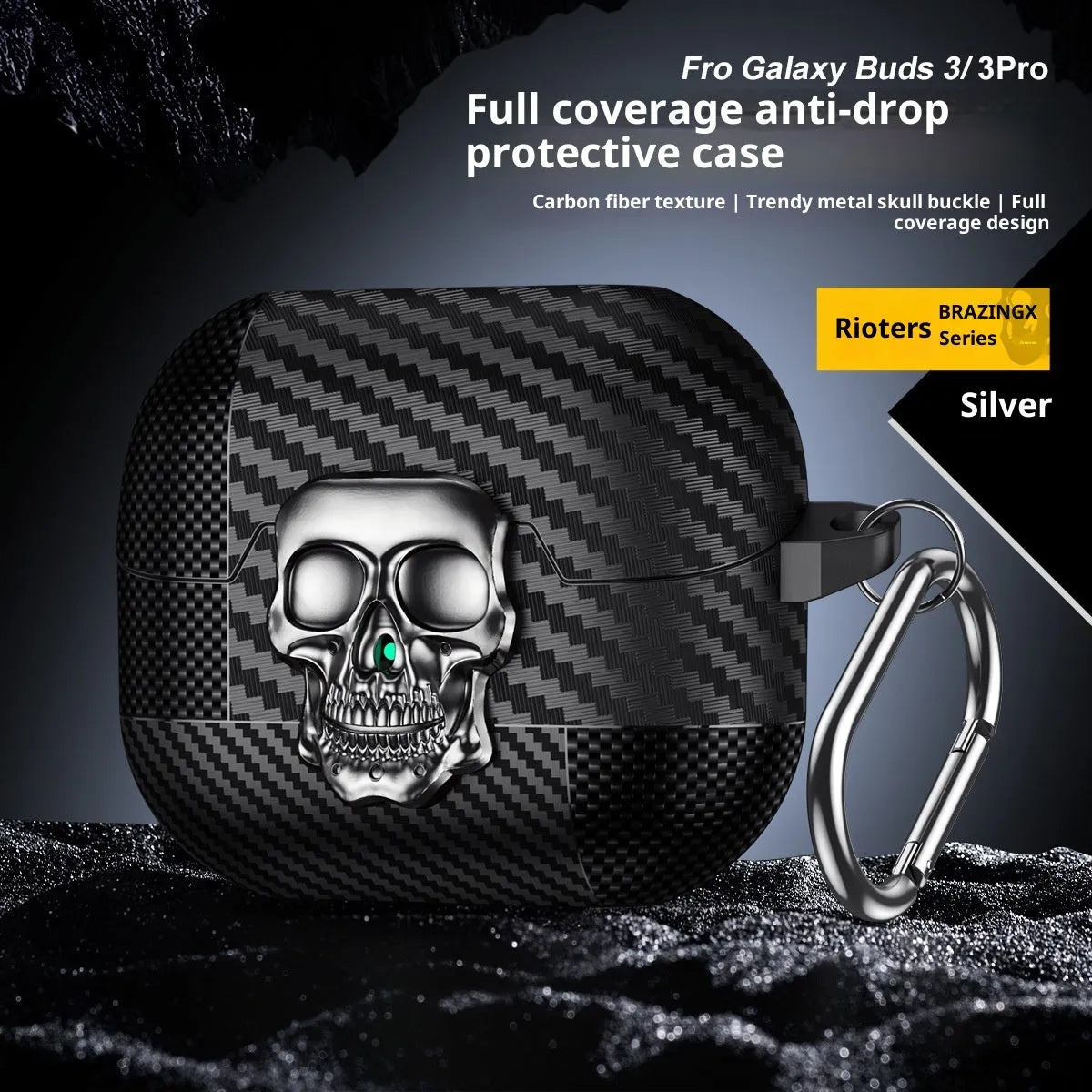 Carbon fibre Bluetooth earphone case with lock buckle for Samsung Buds3 to Buds3pro in black, bronze, gray, gold