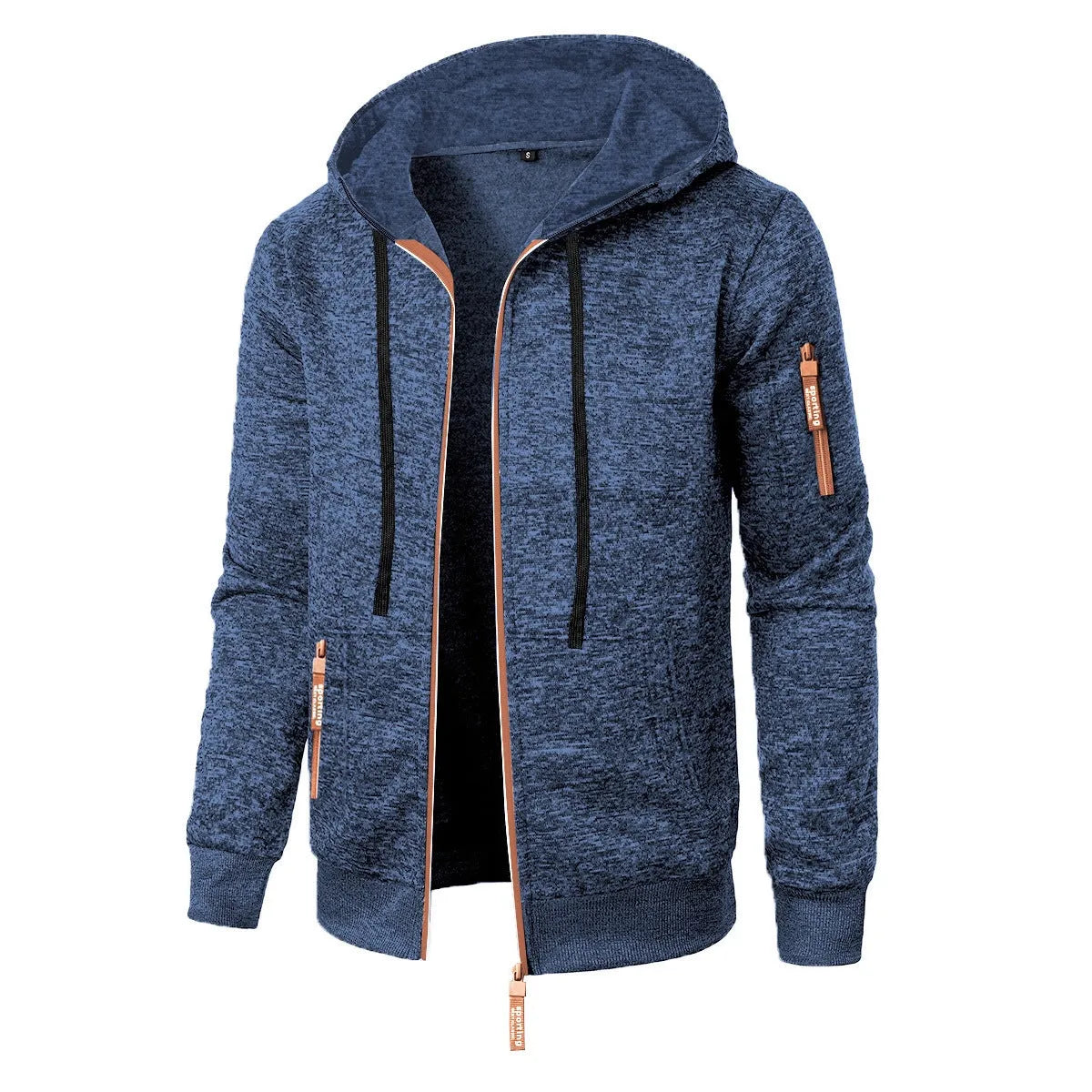 Men's hooded jacquard cardigan coat in black, dark gray, dark blue or denim blue, sizes S to 3XL