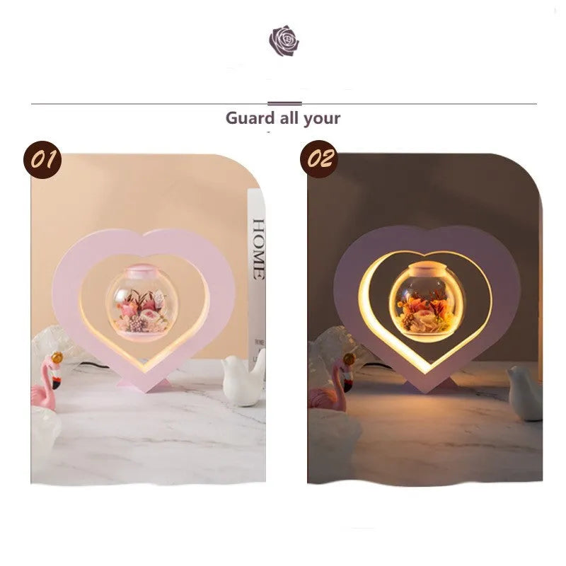Pink preserved rose decorative ornament with optional base and Bluetooth audio functionality