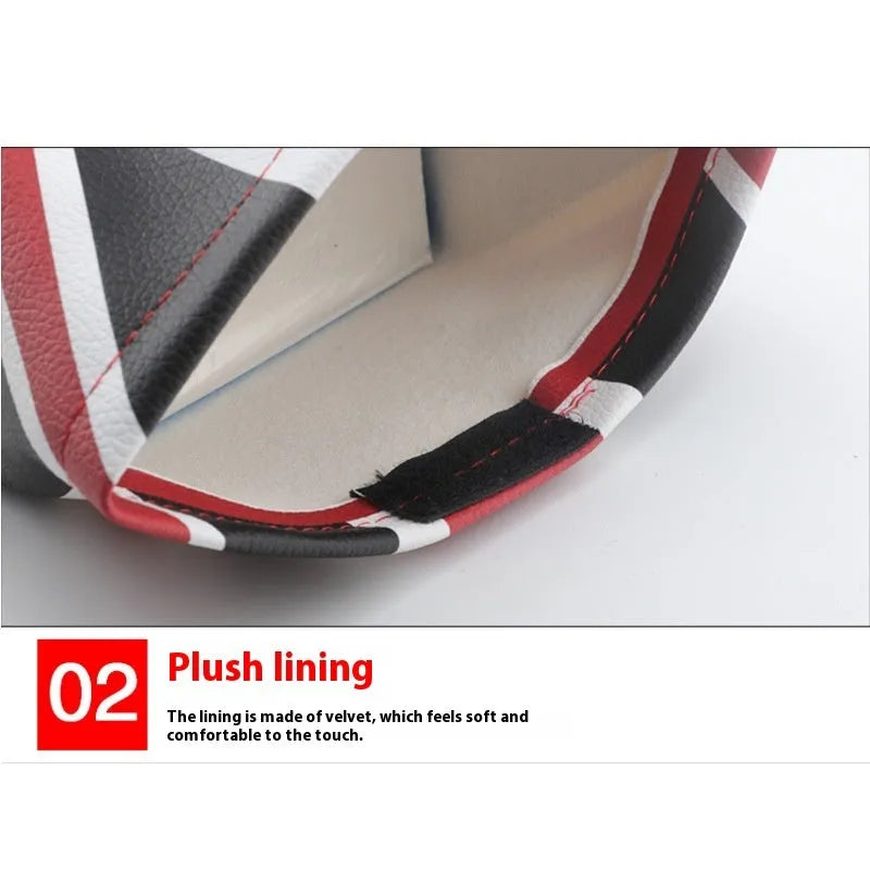 Mini car tissue box with British Union Flag design in leather, 18cm long 27cm wide