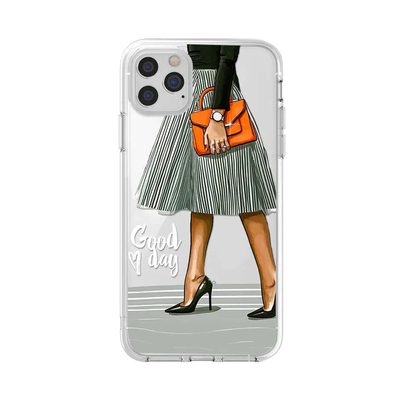 Women's painted TPU back cover phone case for iPhone XR and Samsung series in colour 40233.