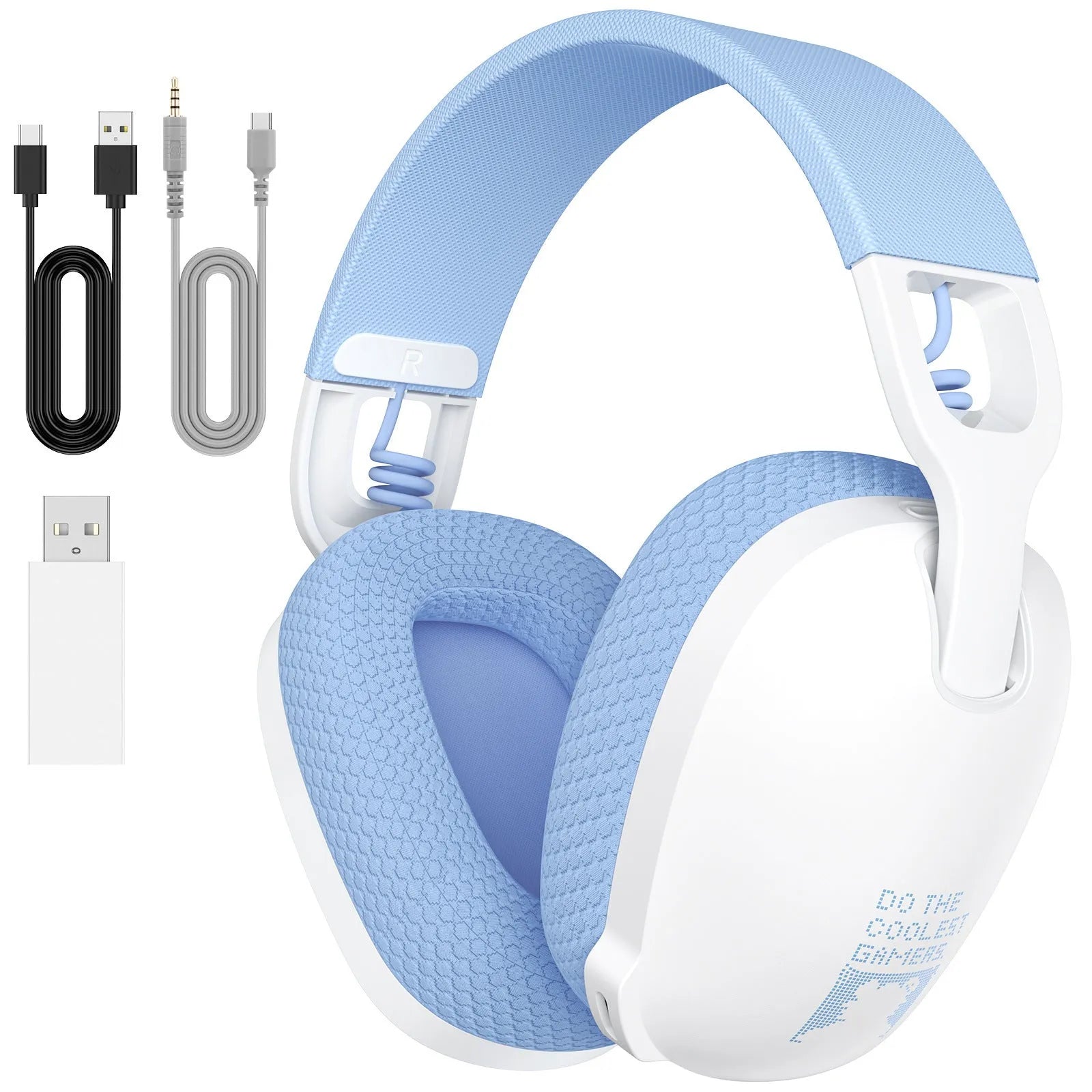 Wireless black and white gaming headset with over-ear design and noise reduction