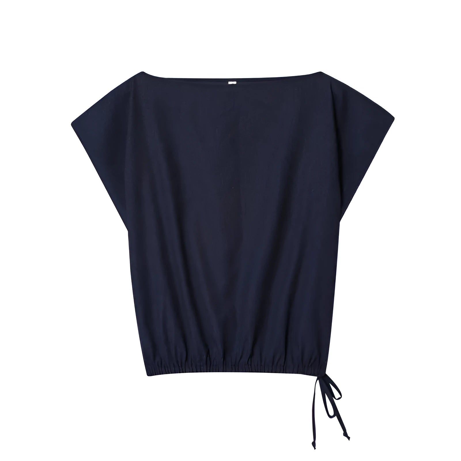 Women's linen blend wide-leg trouser and flounced sleeve top co-ord suit set in a professional style.