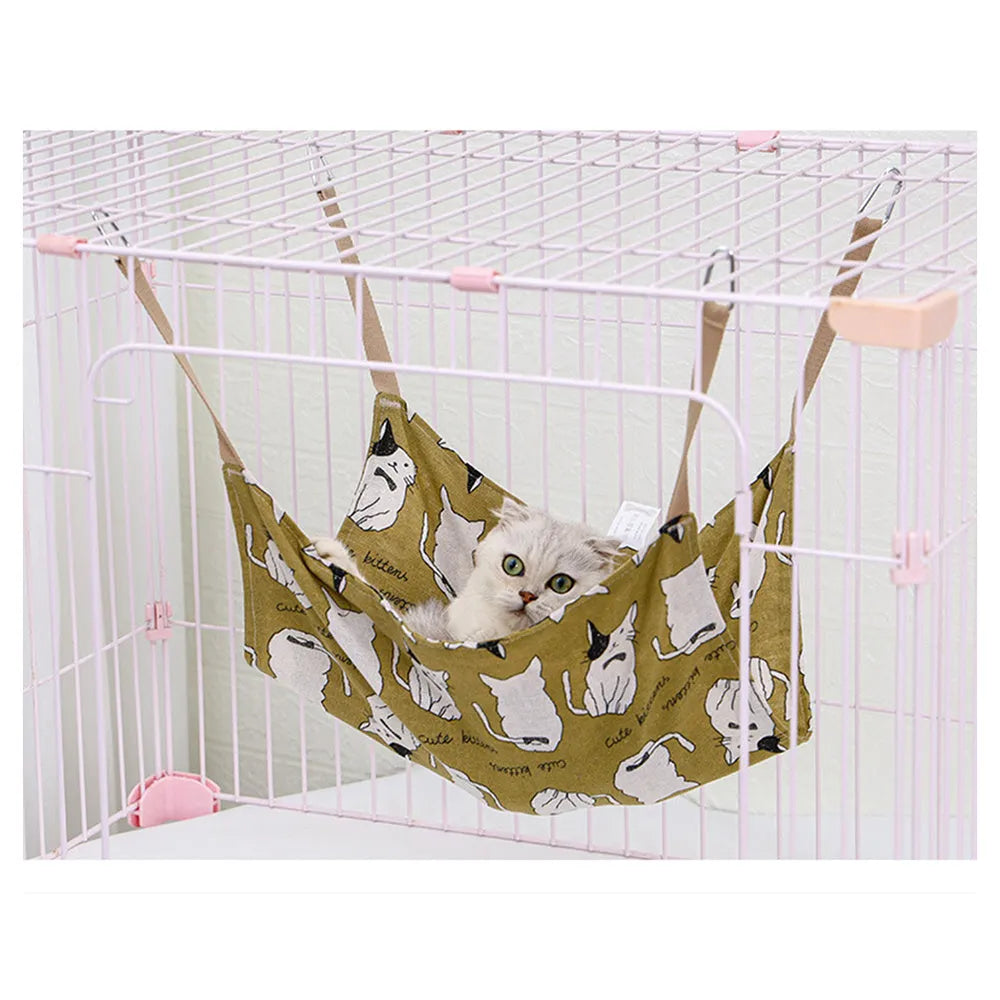 Yellow cotton linen cat hammock 47x47cm with hanging hook for cage