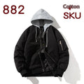 Men's loose-fit black pilot jacket with matching cotton-lined hat, shown on a model.