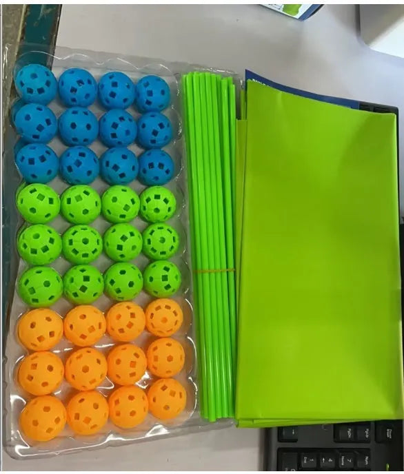 Luminous plastic fort building kit for kids with connecting sticks, balls, and storage bag.