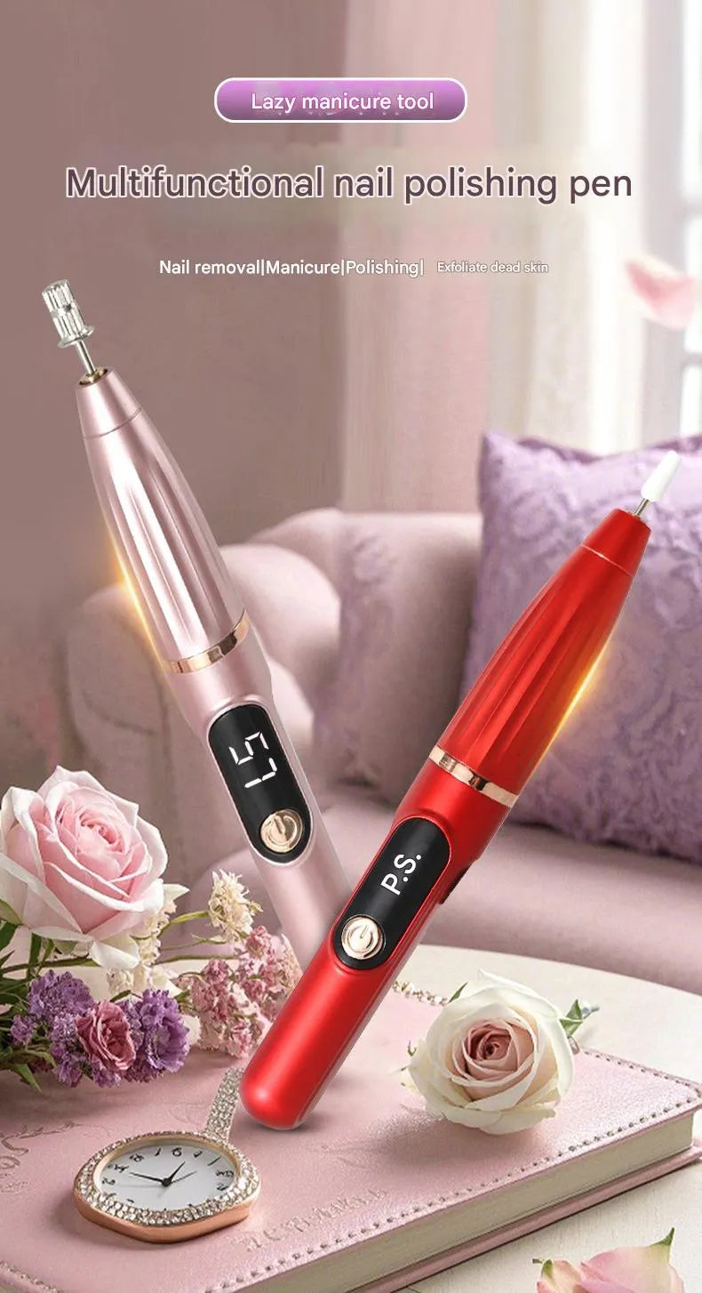 Compact electric nail file with LCD display in Rose gold colour, portable nail clipper and buffer