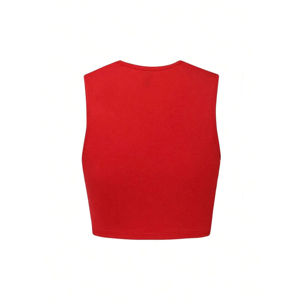 Red hollow sleeveless sports vest with 3D digital printing, polyester pullover, 50cm length, sizes S M L.
